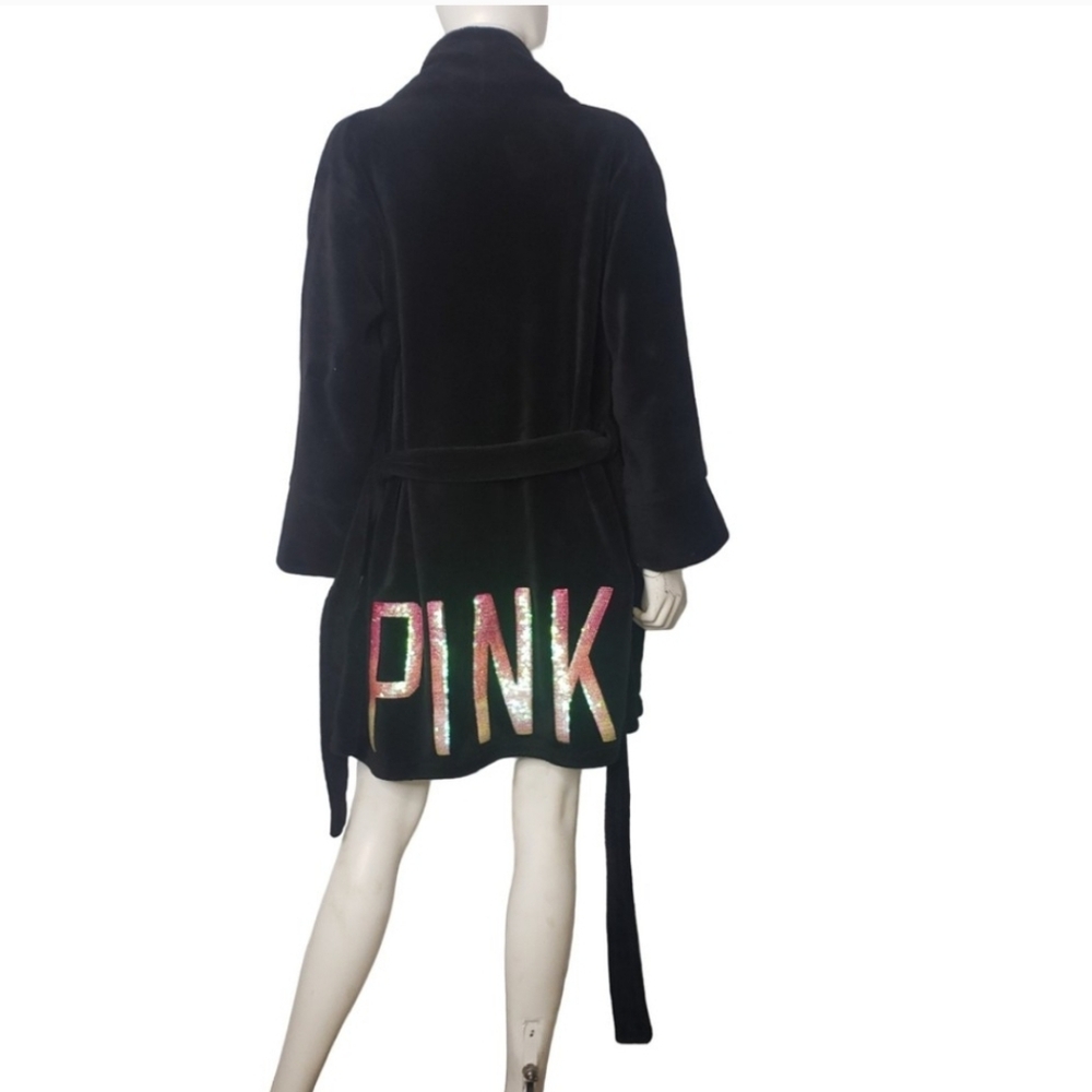 VICTORIA'S SECRET PINK BLACK SEQUIN ROBE XS